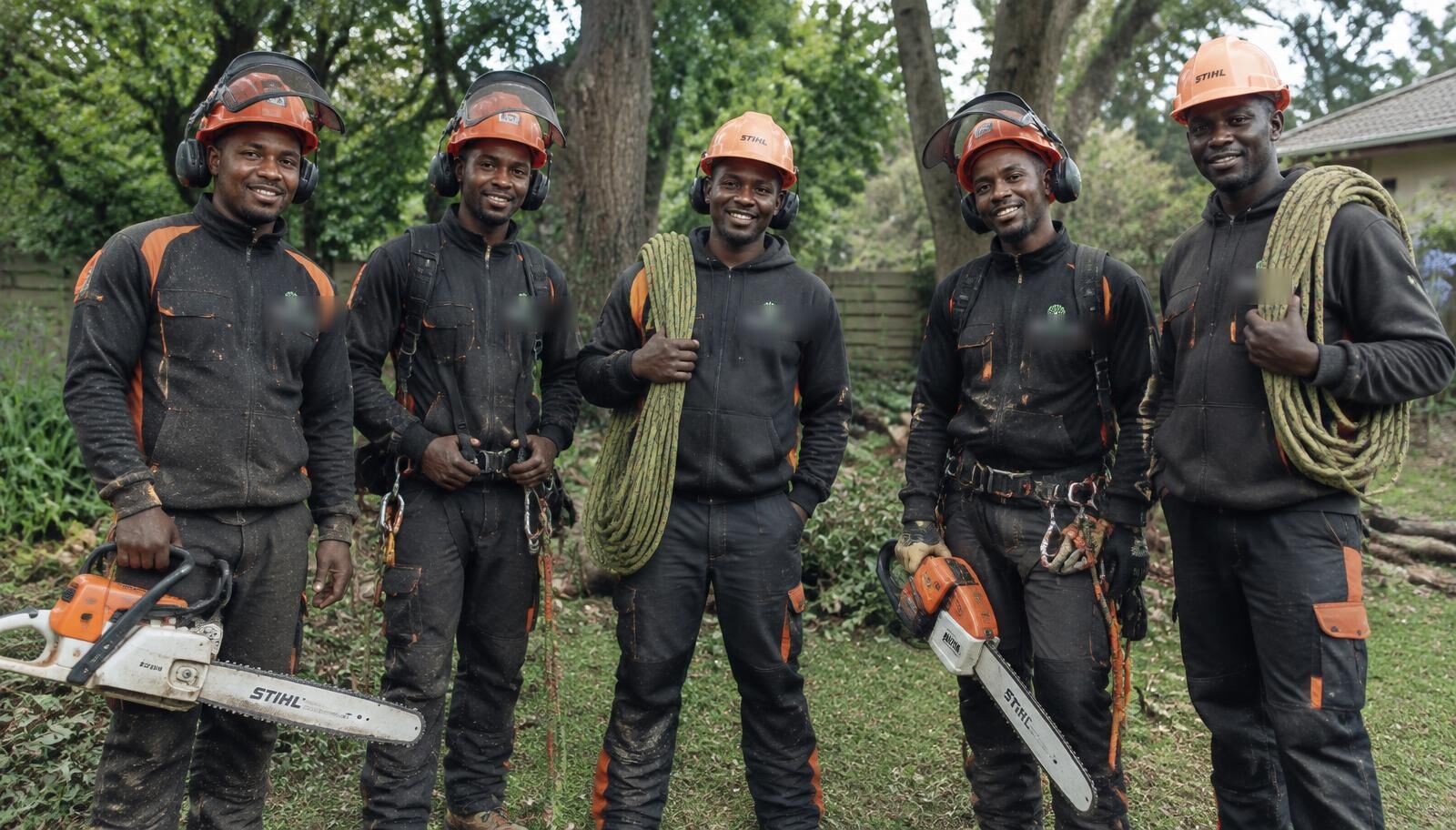 Valencia Tree Felling crew with chainsaws and ropes