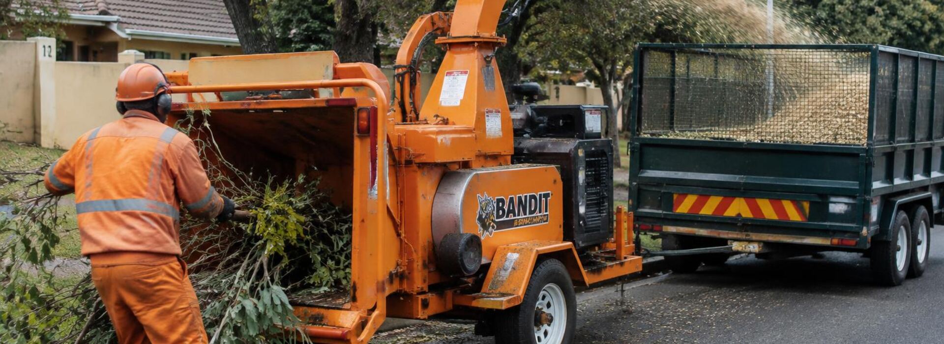 Wood chipper processing branches