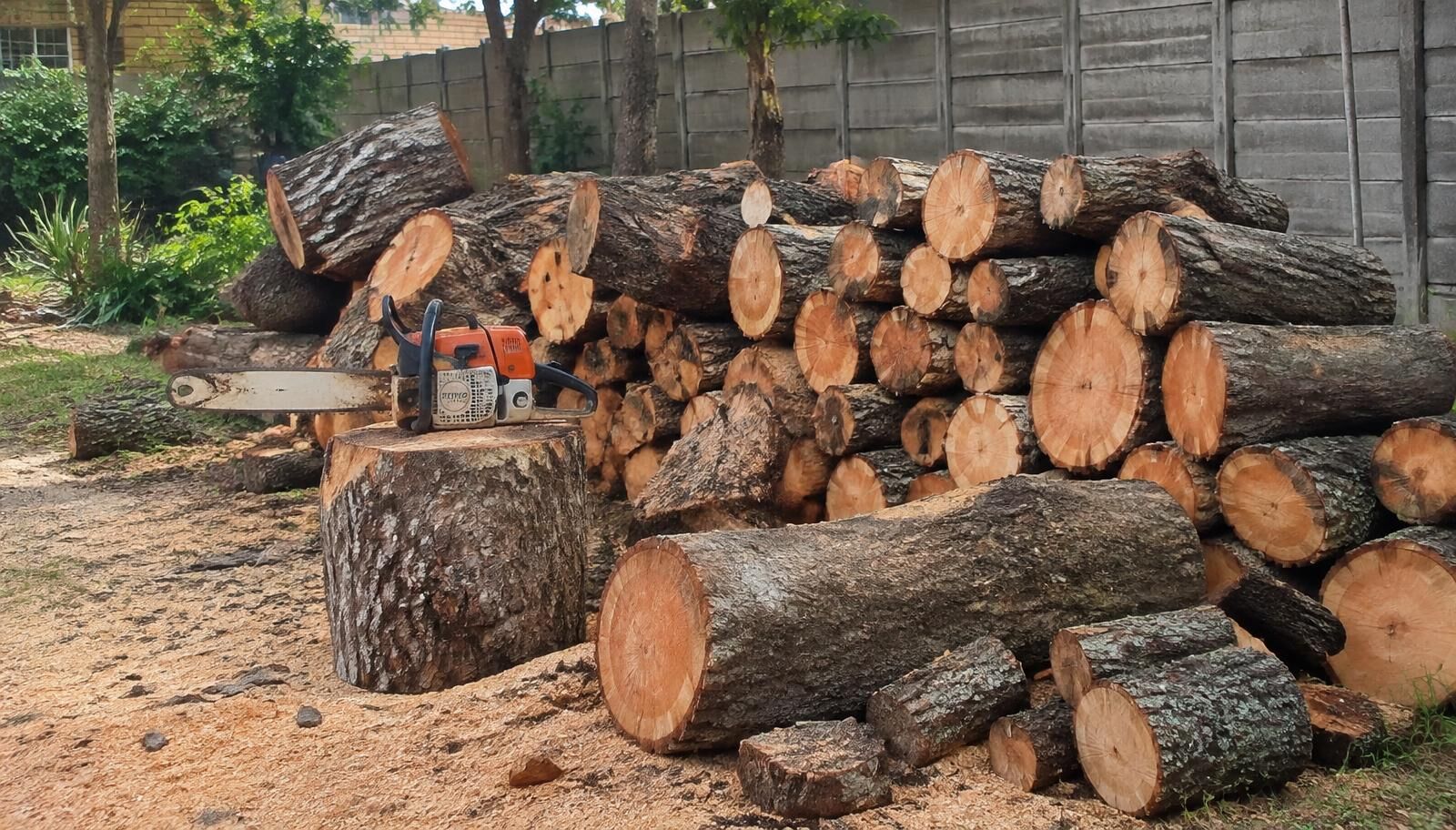 Logs cut and stacked after removal